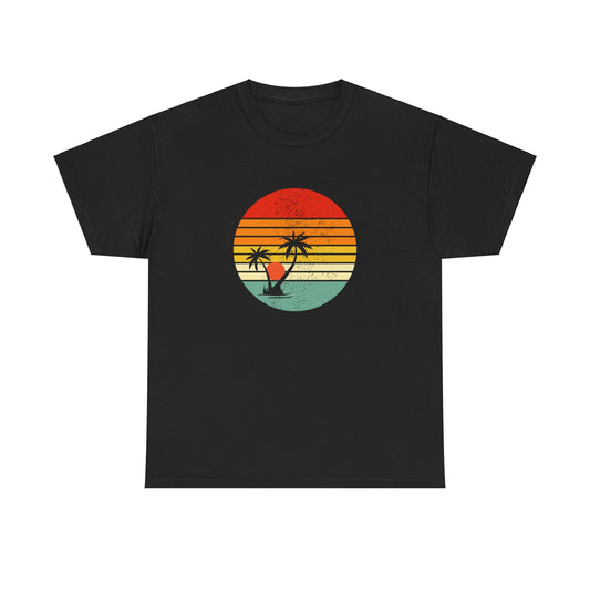 Black Front: Sunset Serenity: Retro Beach Vibes design on a Black Women's T-Shirt